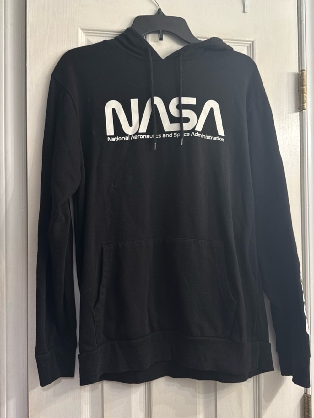 NASA Logo Black Hooded Pullover Sweatshirt size L